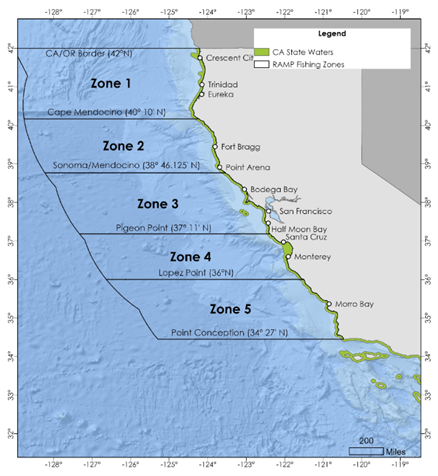Map of California State Waters and Fishing Zones